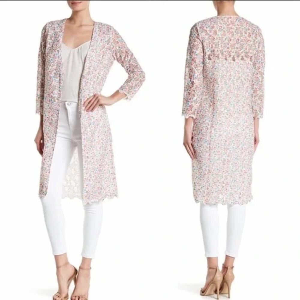 Catherine Malandrino | Floral Lace Long Sleeve Open Layering Duster Cardigan